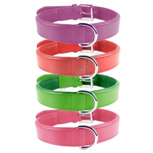 Ace Comfy LEATHER DOG COLLAR Padded And lined with Lamb's Leather (Purple, Red, Kiwi Green, Pink )
